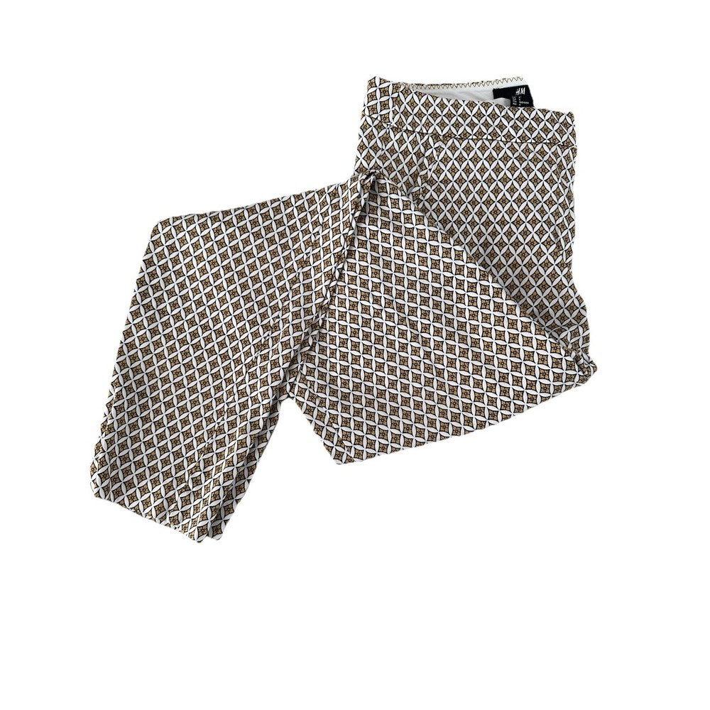 H&M Diamond Pattern Ankle‎ Pants SZ 4 All Over Print Office Career Black Yellow